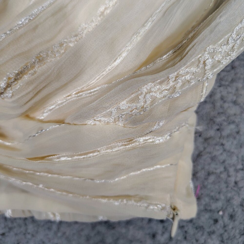 Zara Crop Top Women's Small Cream Striped Shimmer Knotted Hem Blouse Boho NWT - Picture 6 of 11